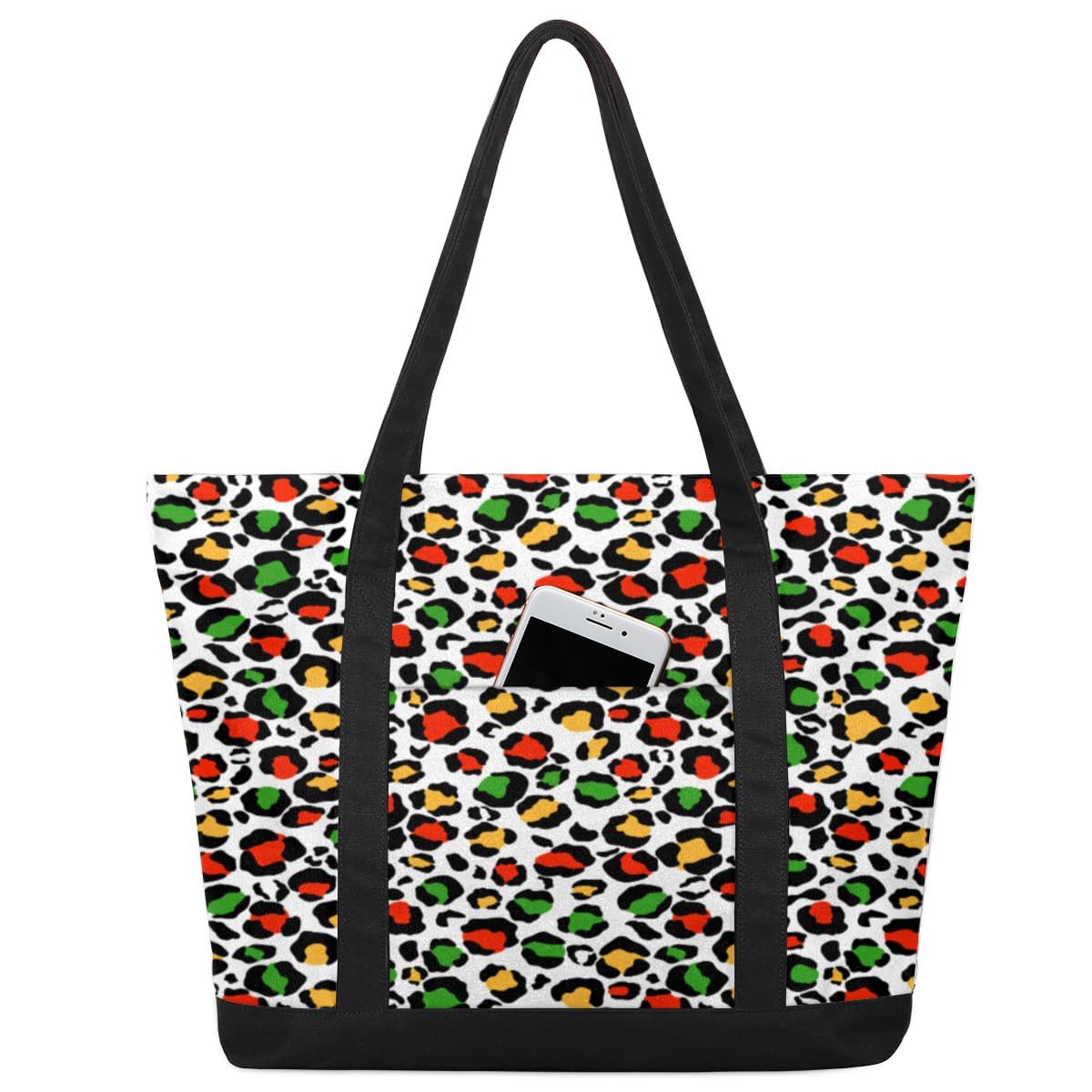 GeMeFv Bolsas grandes con estampado de leopardo para mujer, con cremallera, bolsa colorida para laptop, bolsa de compras, bolsa de hombro, regalos para mujer, Impresión de leopardo, Large
