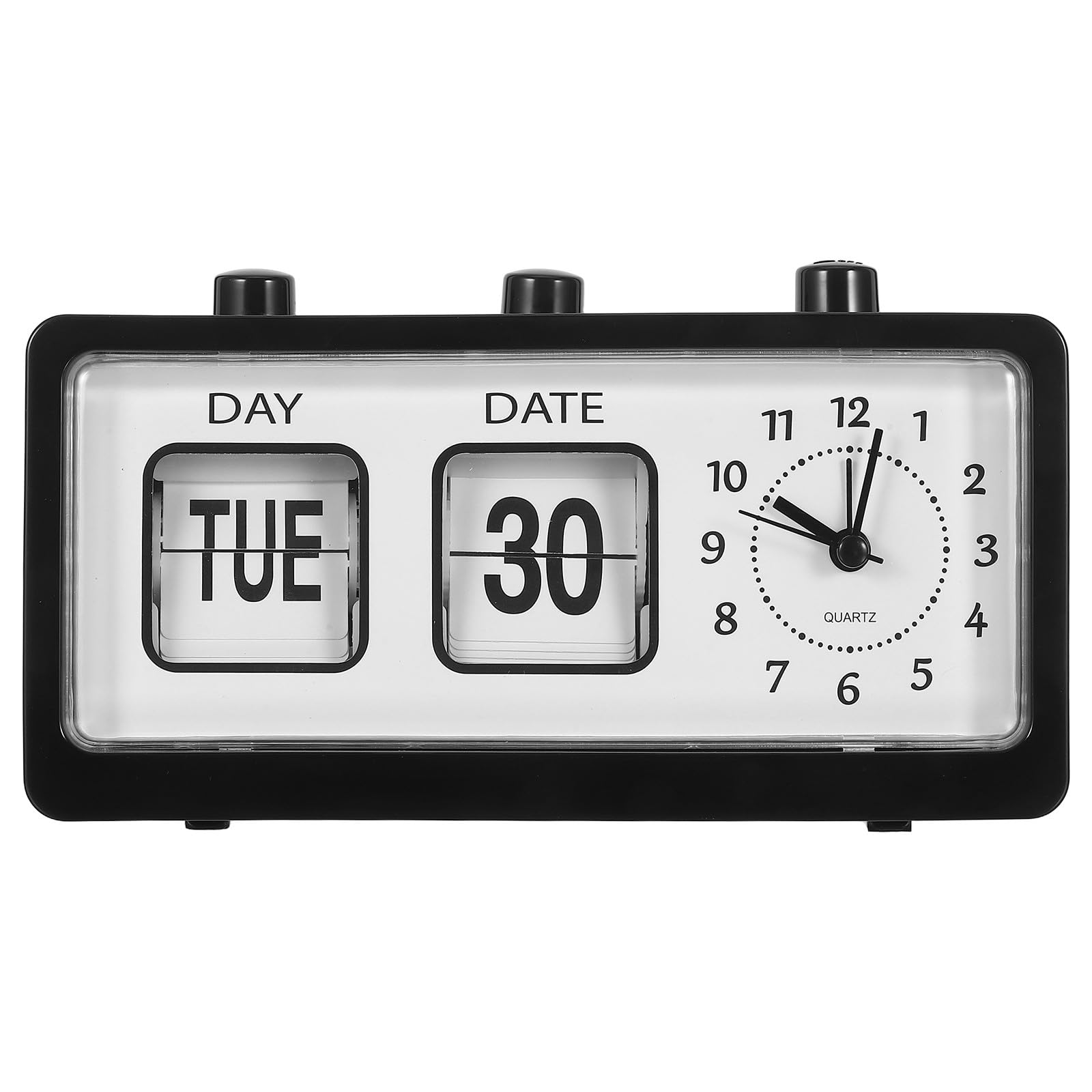 INOOMP Manual Flip Desk Clock with Calendar and Alarm - Retro Page Turning Table Decor for Office Desk and Kids Study Room Clock with Day and Date Display No Battery Needed