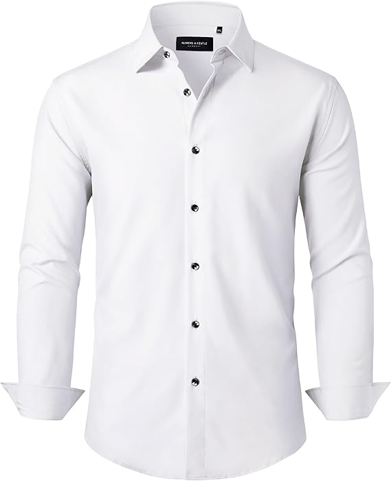 Alimens & Gentle Mens Dress Shirts Stretch Long Sleeve Formal Business Wedding Button Down Shirt Wrinkle Free