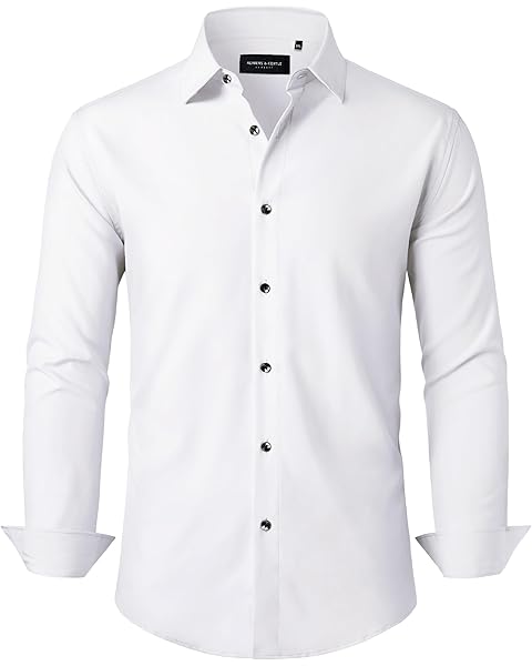 Alimens & Gentle Mens Dress Shirts Stretch Long Sleeve Formal Business Wedding Button Down Shirt Wrinkle Free
