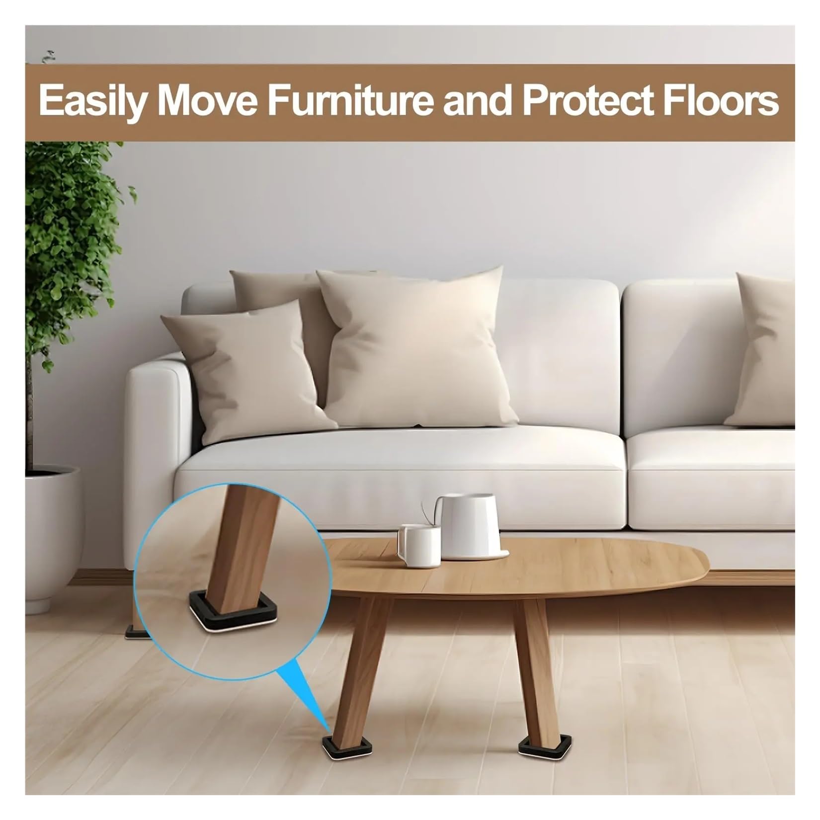Feltrini per mobili Guide for mobili in feltro for pavimenti in legno – 8 pz for da 4" con design a scanalatura