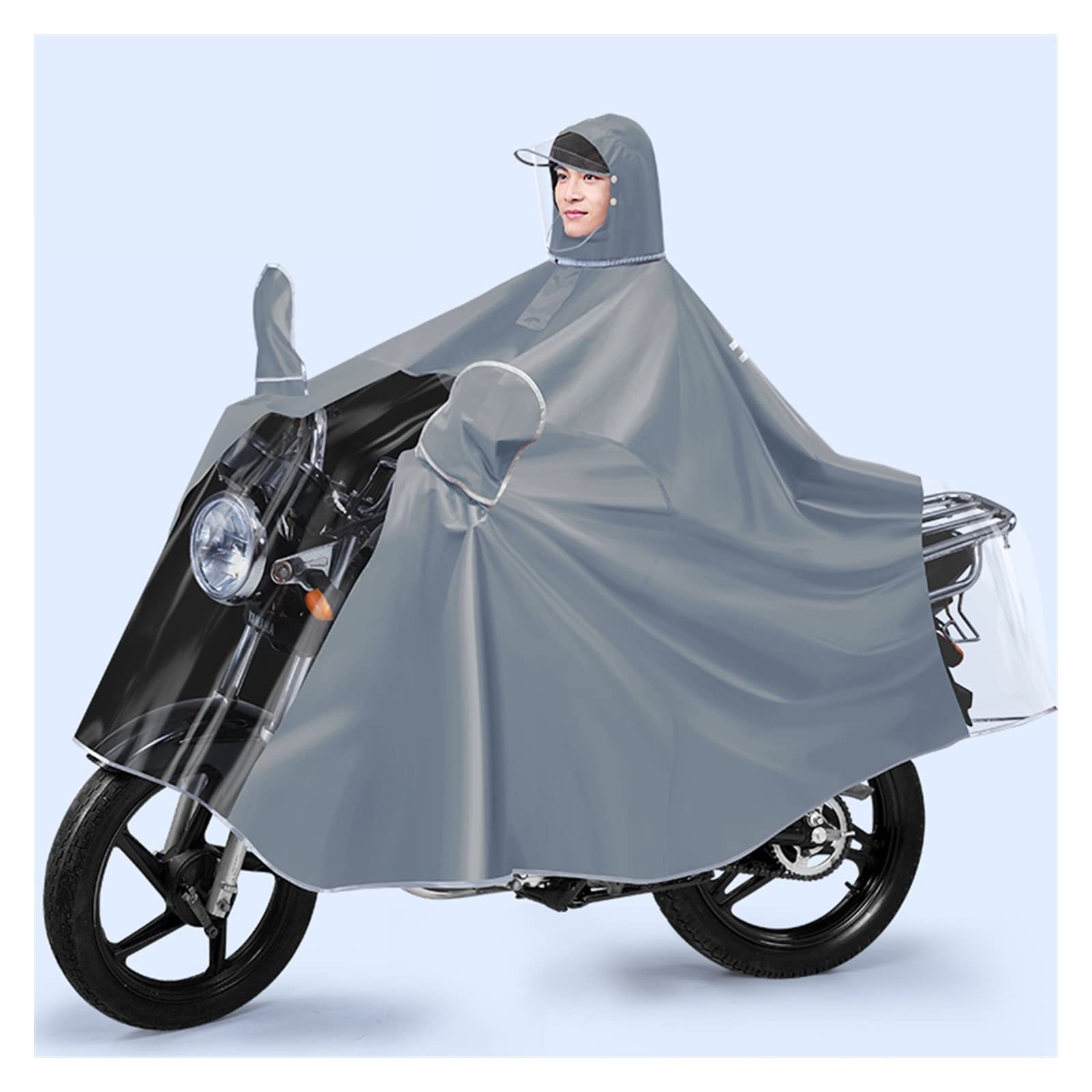 Hooded Rain Poncho Windproof Unisex Cape for Bike Ebike Motorcycle Mobility Scooter Multicolor M-5XL(Grey,M)