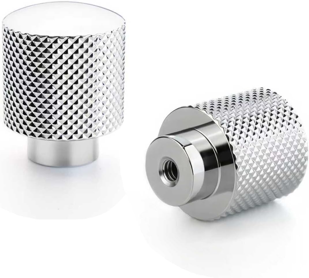 Polished Chrome Cabinet Knobs 6 Pack Knurled Round Drawer Knobs Solid Brass Dresser Handles Modern Kitchen Cabinet Hardware