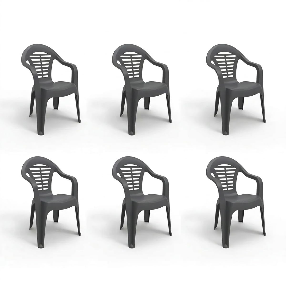 SP Berner SHAF - Pack 6 Sillas de Jardín Apilables - Exterior Terraza y Espacios Comerciales - Plástico Reciclado Resistente UV - Fabricadas en España - Modelo Menorca - Antracita