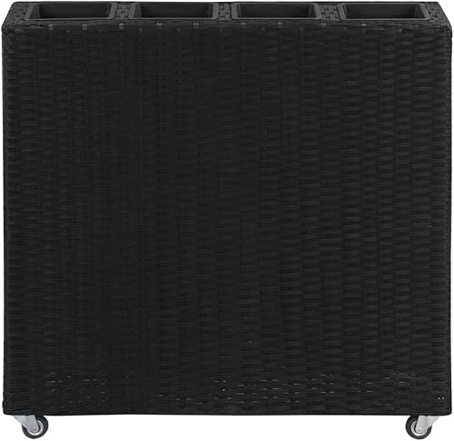 Miniatura 2 de WEMYUFURN Garden Raised Bed with 4 Pots 31.5"x8.7"x31.1" Poly Rattan Black,Raised Garden Bed,Outdoor Planters for Flower Herb Garden