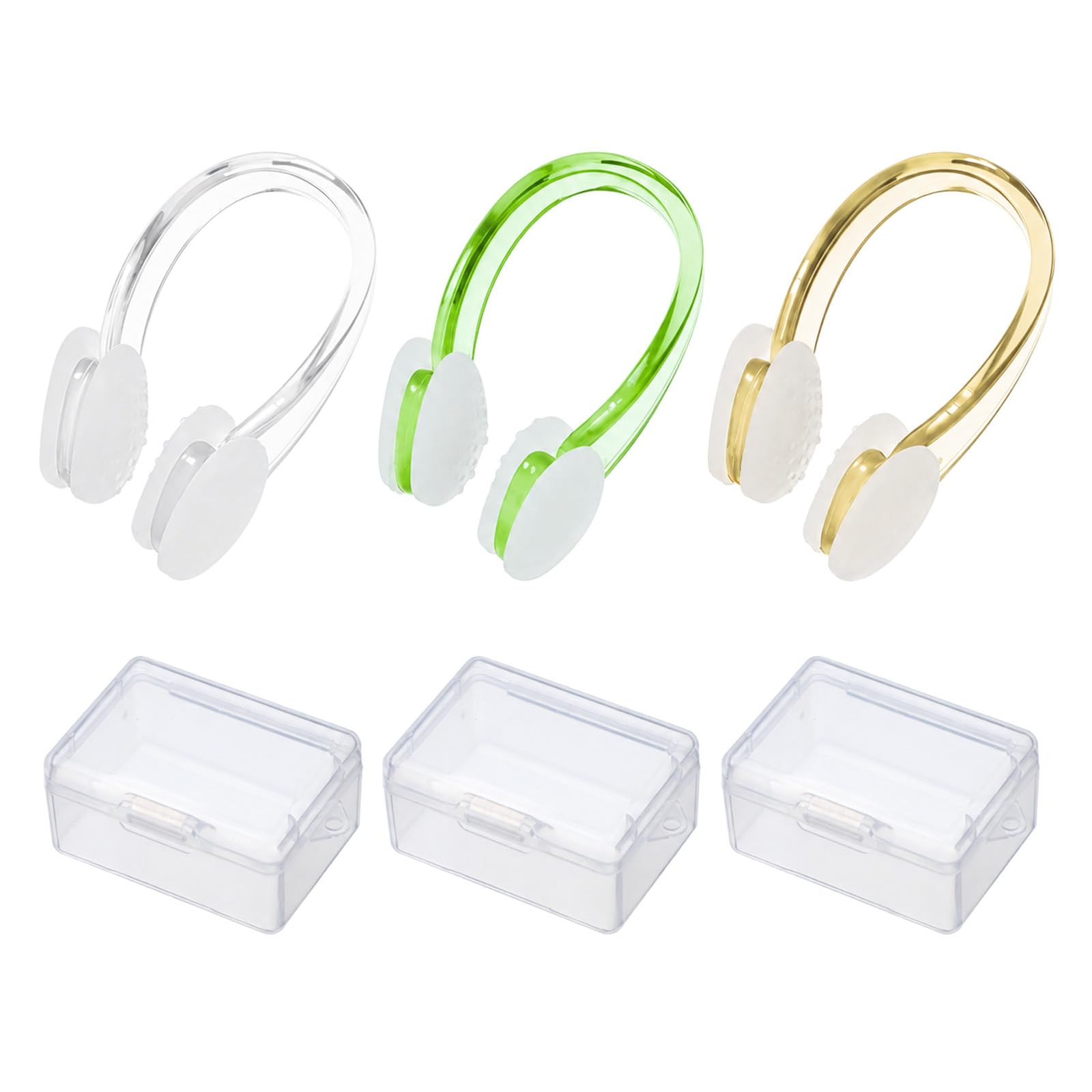 3 Pack Swimming Nose Clips Silicone Waterproof Nose Plugs with Storage Case (White + Green + Gold)