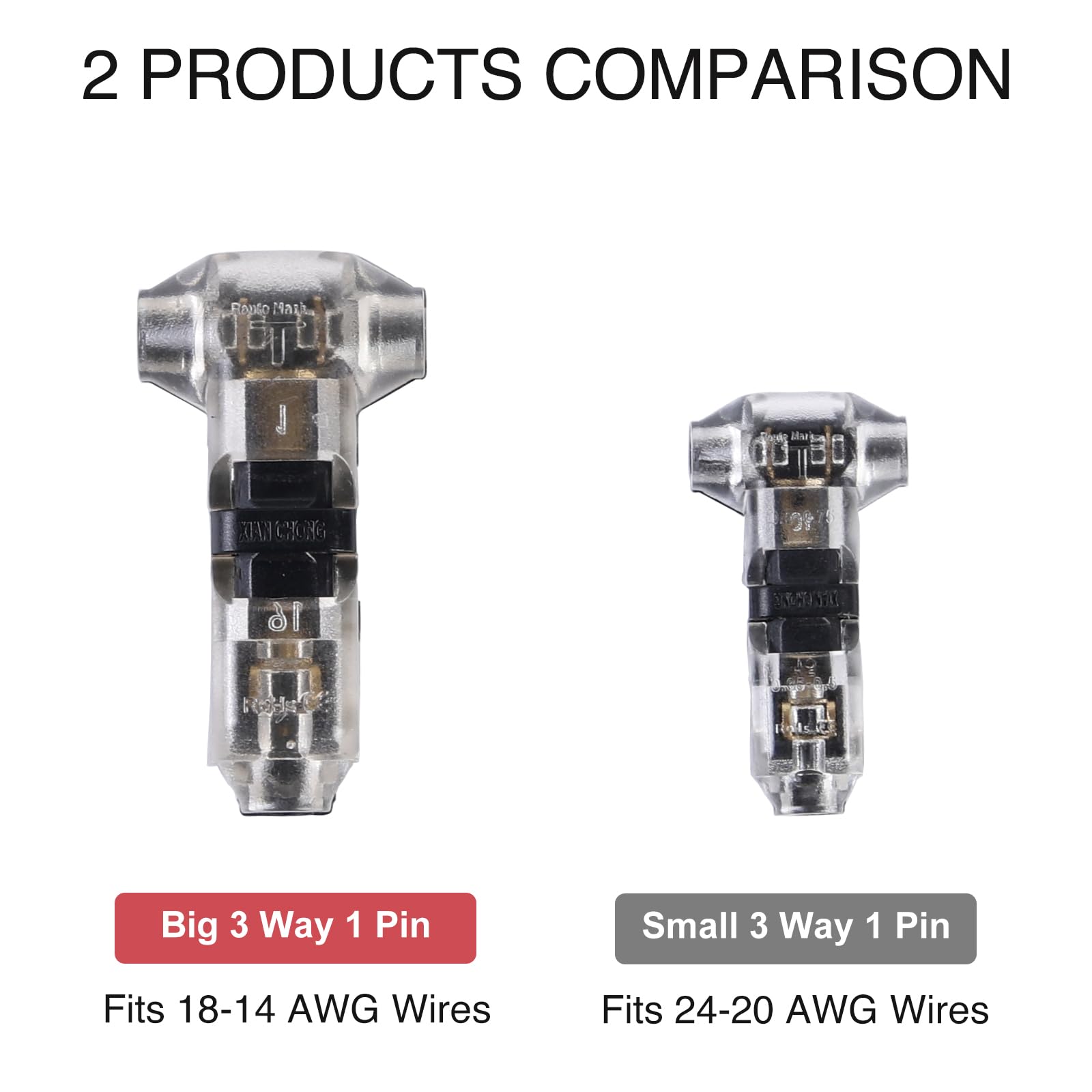 Connettori a T a bassa tensione, senza spelatura, senza saldatura, a 3 vie, 1 pin, 16-20 AWG, confezione da 24