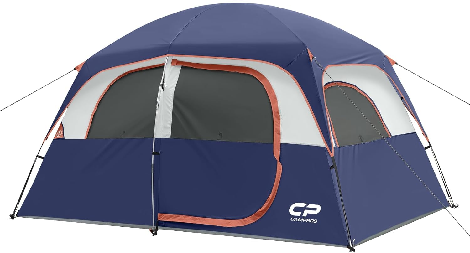 CAMPROS CP Tent 6/8 Person Camping Tents, Waterproof Windproof Family Dome Tent with Top Rainfly, Large Mesh Windows, Double Layer, Easy Set Up, Portable with Carry Bag, for All Seasons Blue-6 6 Person Tent