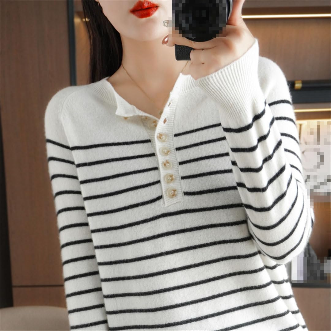 Vogrtcc Maglione da donna a maniche lunghe a righe autunnali e invernali