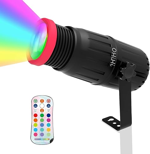 Luces Pinspot, foco LED OHiHi de enfoque manual de 18 W, 16 colores y tamaño de punto ajustable, regulable y control remoto para bola de discoteca,