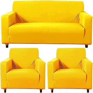 HOKIPO Polyester 140 GSM Fully Covered Sofa Cover 5 Seater, Sunny Yellow (AR-4277-E20*2 + AR-4279-E20)-picture-10
