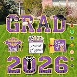 Lotus Hills Graduation Decorations 2026 Purple, 11 Pcs Graduation Yard Signs Class of 2026, 15" Large Shimmering Grad Signs for Lawn Garden Pathway, High School College Senior Grad Party Decor Outdoor