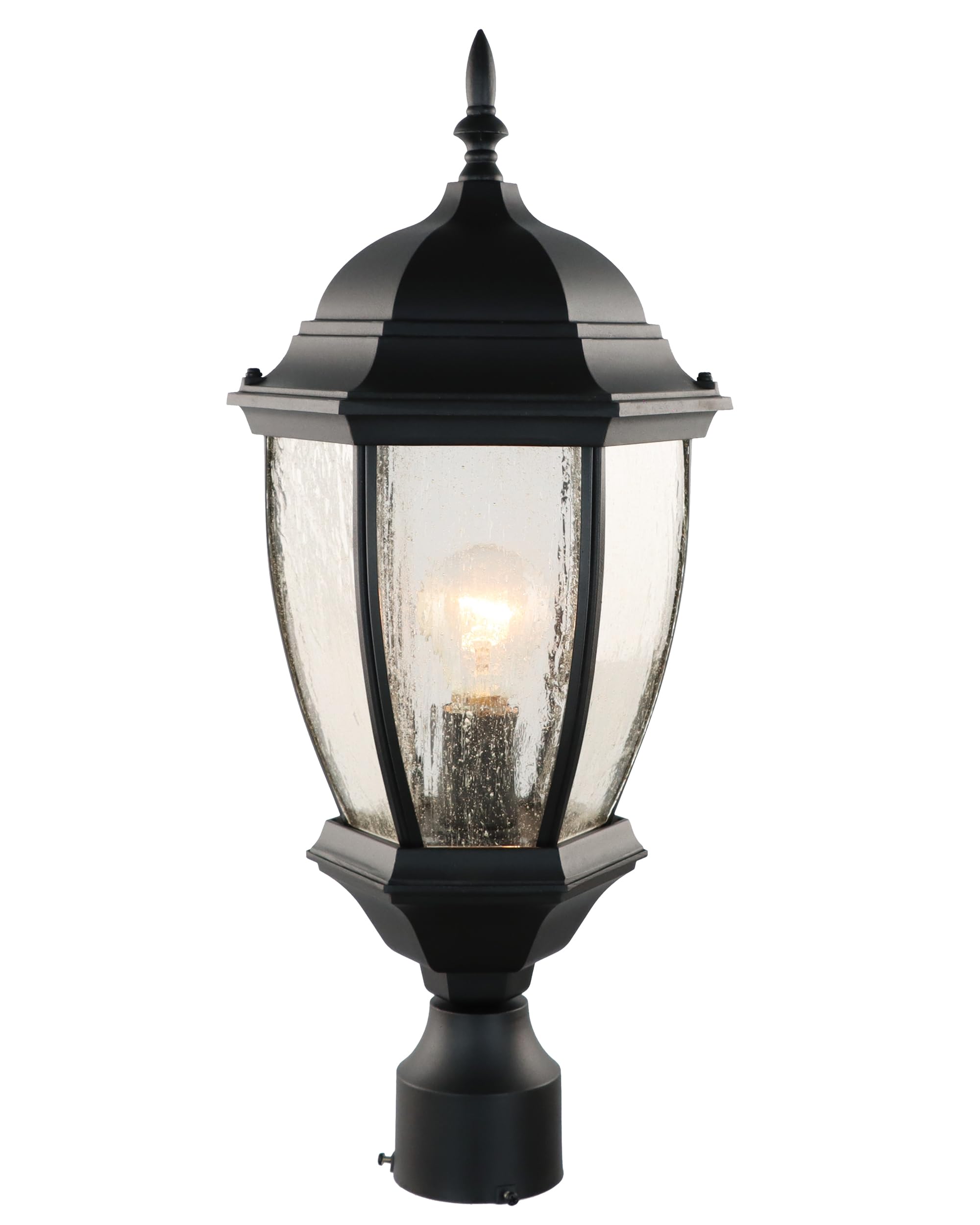 Outdoor Post Light, 21 Inch Aluminum Outside Post Lantern, Waterproof Exterior Lamp Pole Lantern Head with Seeded Glass, Matte Black Column Light for Patio Garden Walkway Landscape (E26 Base Max 100W)