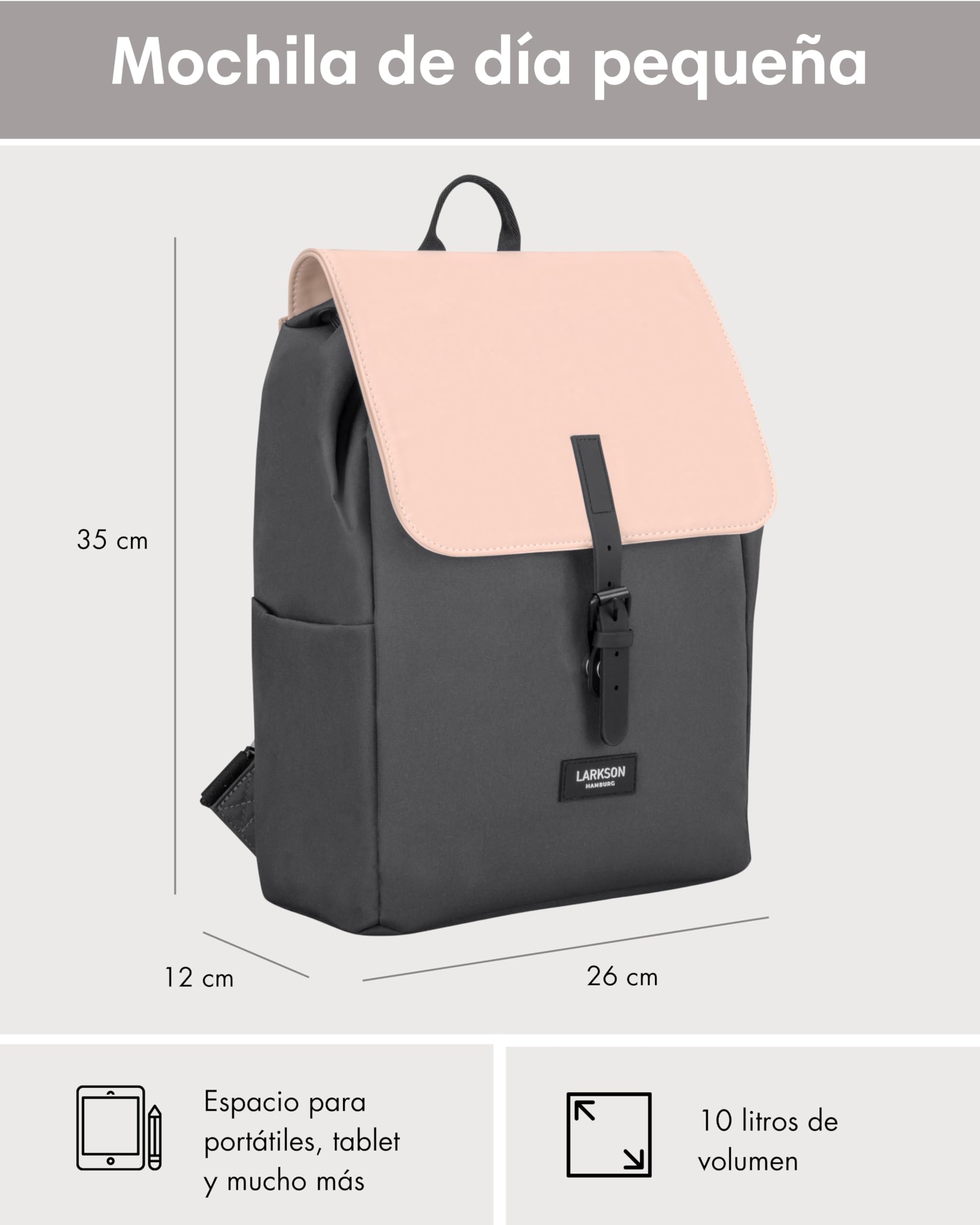 LARKSON Mochila Mujer & Hombre Rosa - IDA - Bolso Mochila Moderna - Compartimento Portátil 13 Pulgadas - Para Trabajo, Ciudad, Universidad - Repelente al agua