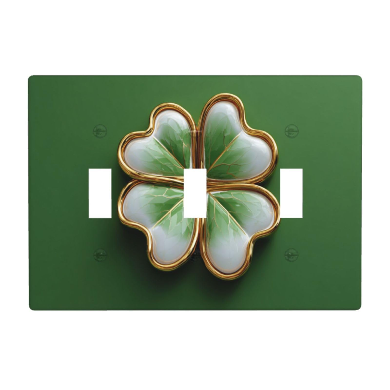 Cartoon Clover Leaf with Gold Rim Light Switch Covers 3 Gang Triple Toggle Wall Plate Switchplate Electrical Faceplate for Bathroom Kitchen Bedroom Decor