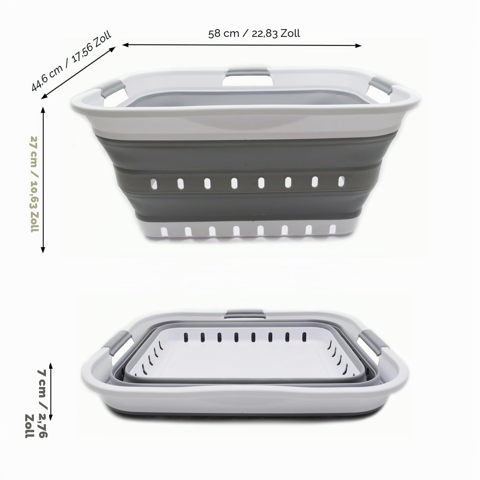 SAMMART 42L 2er-Set zusammenklappbarer Kunststoff-Wäschekorb-faltbarer Pop-Up-Aufbewahrungsbehälter/Organizer-tragbare Waschwanne-platzsparender Korb/Korb (2, Weiß/Grau)