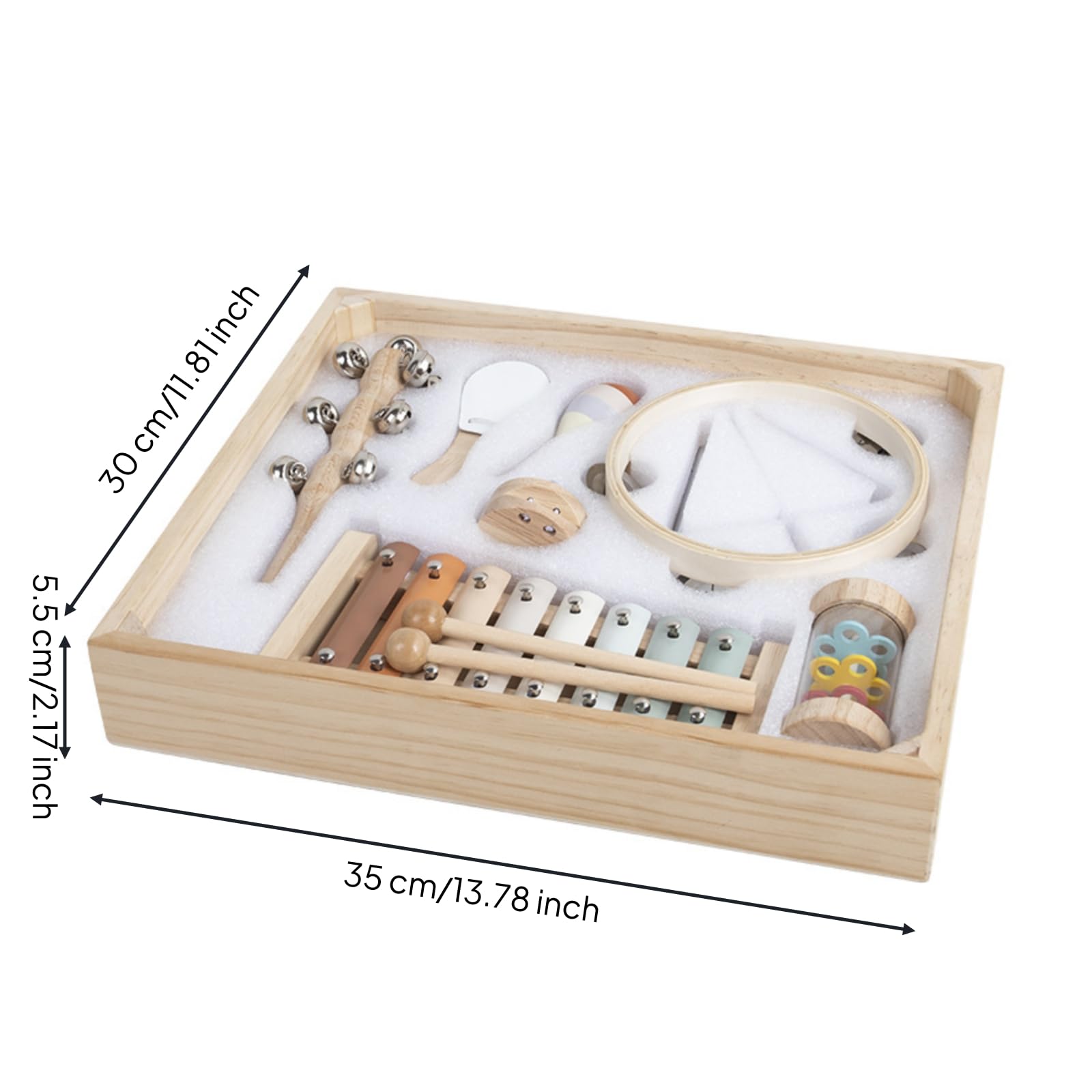 8 Pezzi Set Musicale in Legno Naturale Set di Percussioni in Legno Campanelli a Mano per Neonati, Asilo