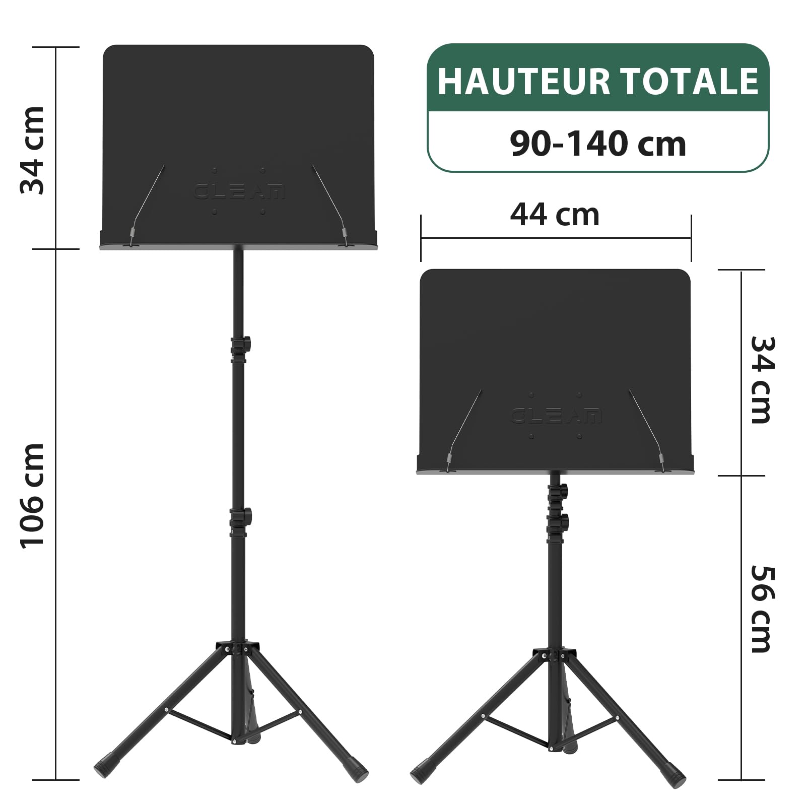 GLEAM Porte-partition en métal, Pupitre de Musique - Avec sac de transport, support pour téléphone, protège-partitions et pince, support de livre de bureau 5 en 1