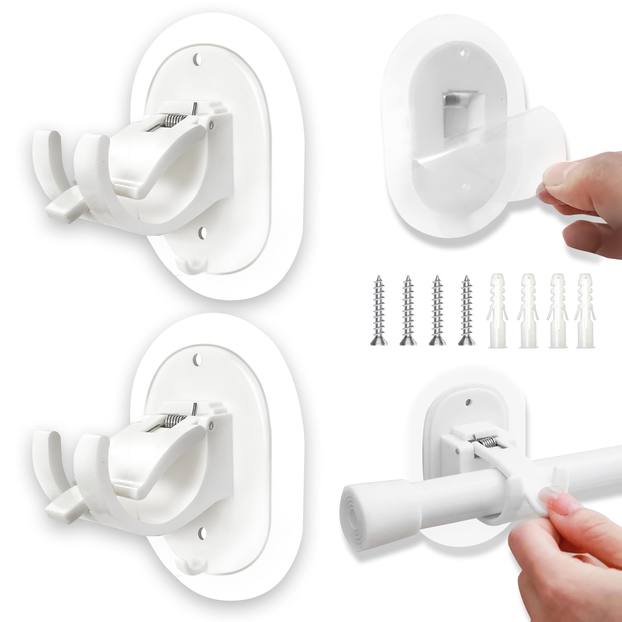 2 Pcs Self Adhesive Curtain Rod Bracket , self Adhesive No Drill Curtain Pole Hooks , Towel Curtain Rod Holder Curtain Pole, Wall Bracket Towel Rod Hook, for Bathroom / Kitchen / Hotel (White).