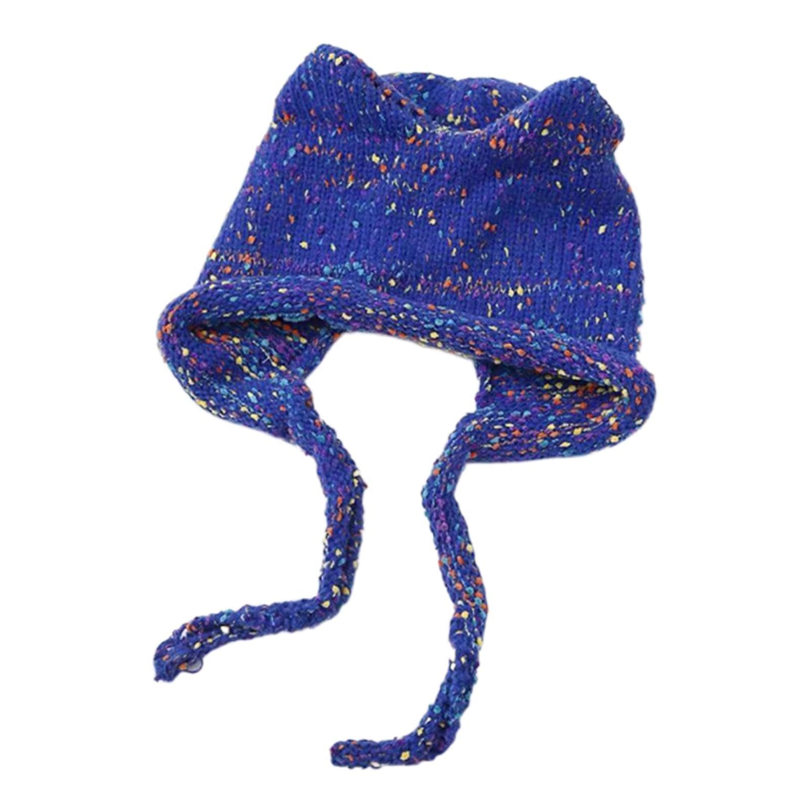 Hyclam Women's Blue Earflap Hat, Winter Peruvian Cover Ears Beanie Hat Ear Flap Sherpas Ski Snow Hats Knit Cute Ear Strap Beanies Hat