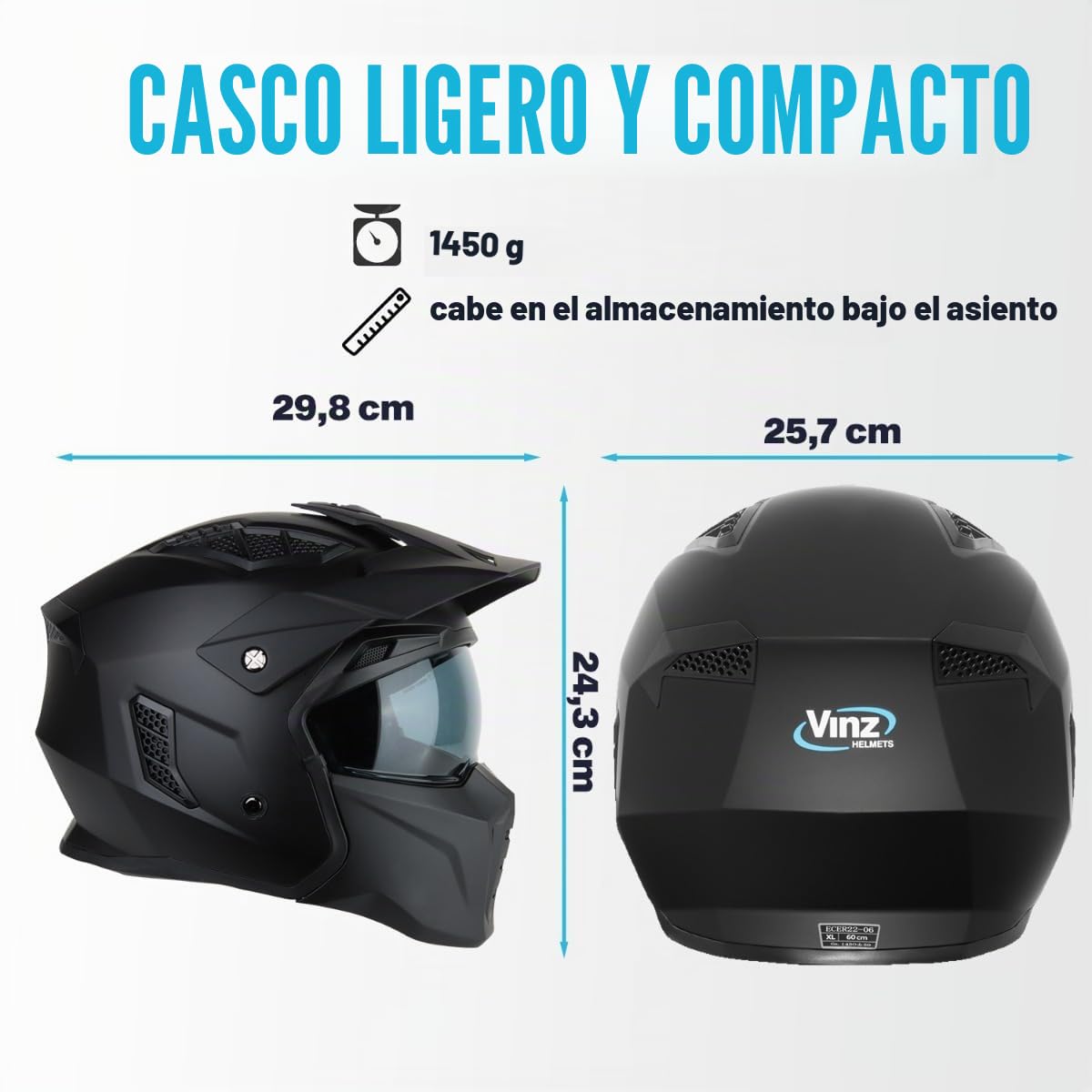 VINZ Kioto Casco Jet con Visera Solar | Casco Streetfighter para Scooter & Moto & Ciclomotor | ECE 22.06 Homologado | En Tamaño XS - XXL | para Hombre y Mujer