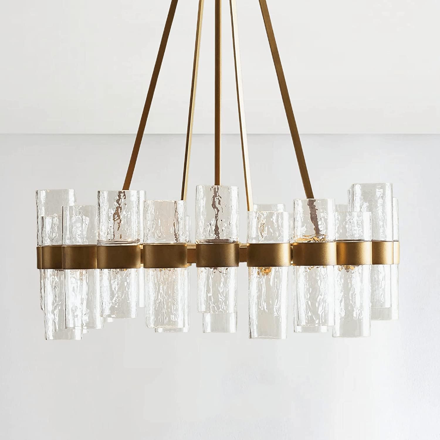 Recycled Glass Chandelier,Penni Recycled Glass Chandelier 24" Dia x 26" h (Tumbled Brass)