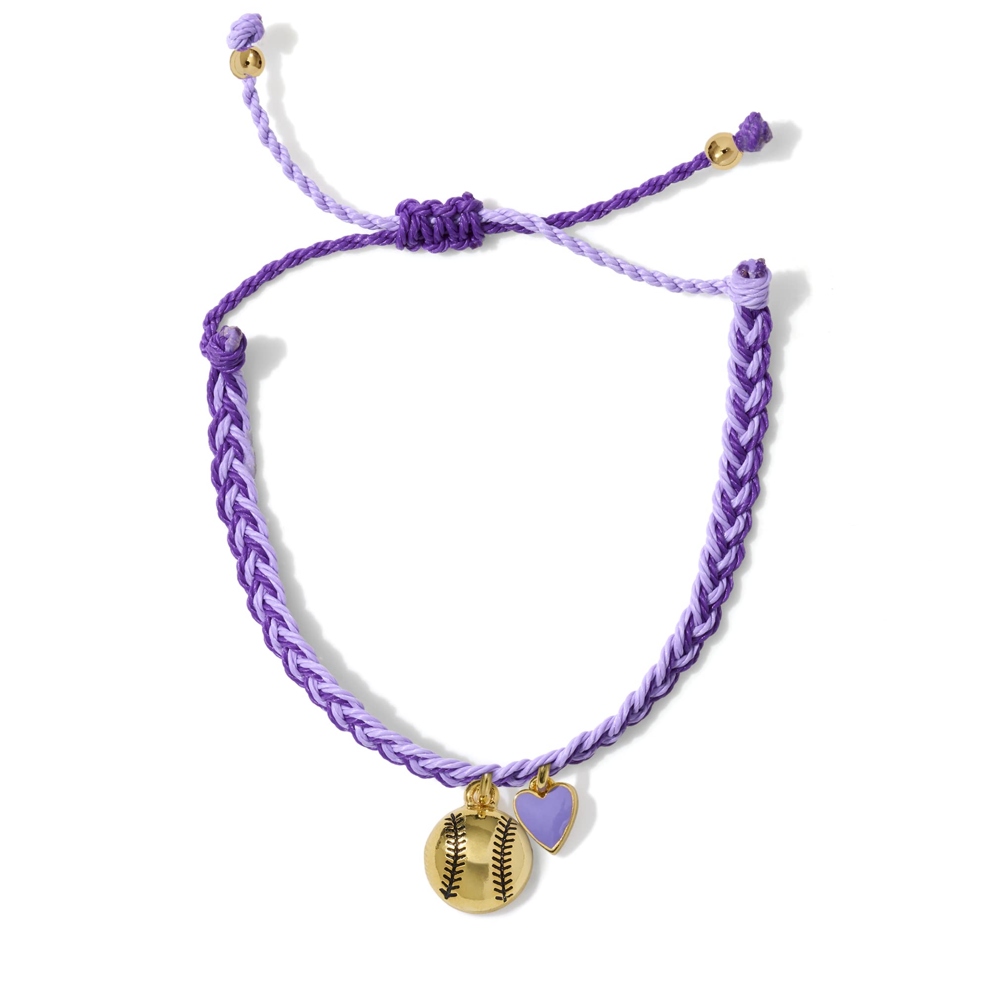 GIMMEDAT Softball Heart Gold Sports Charm Bracelet 100% Waterproof Adjustable Jewelry Gift for Teams (Purple)