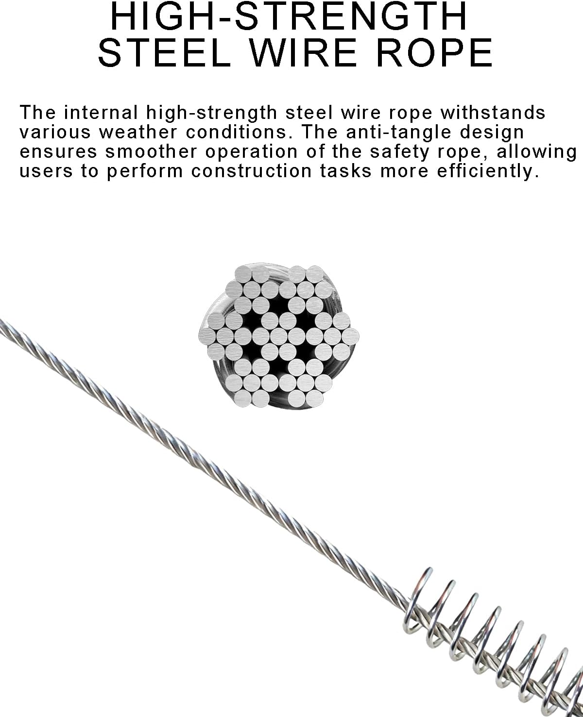 11FT Steel Cable Self Retracting Lifeline, 360° Swivel Top Retractable Safety Lanyard, Fall Protection with Shock Absorber, Fall Protection Lanyard