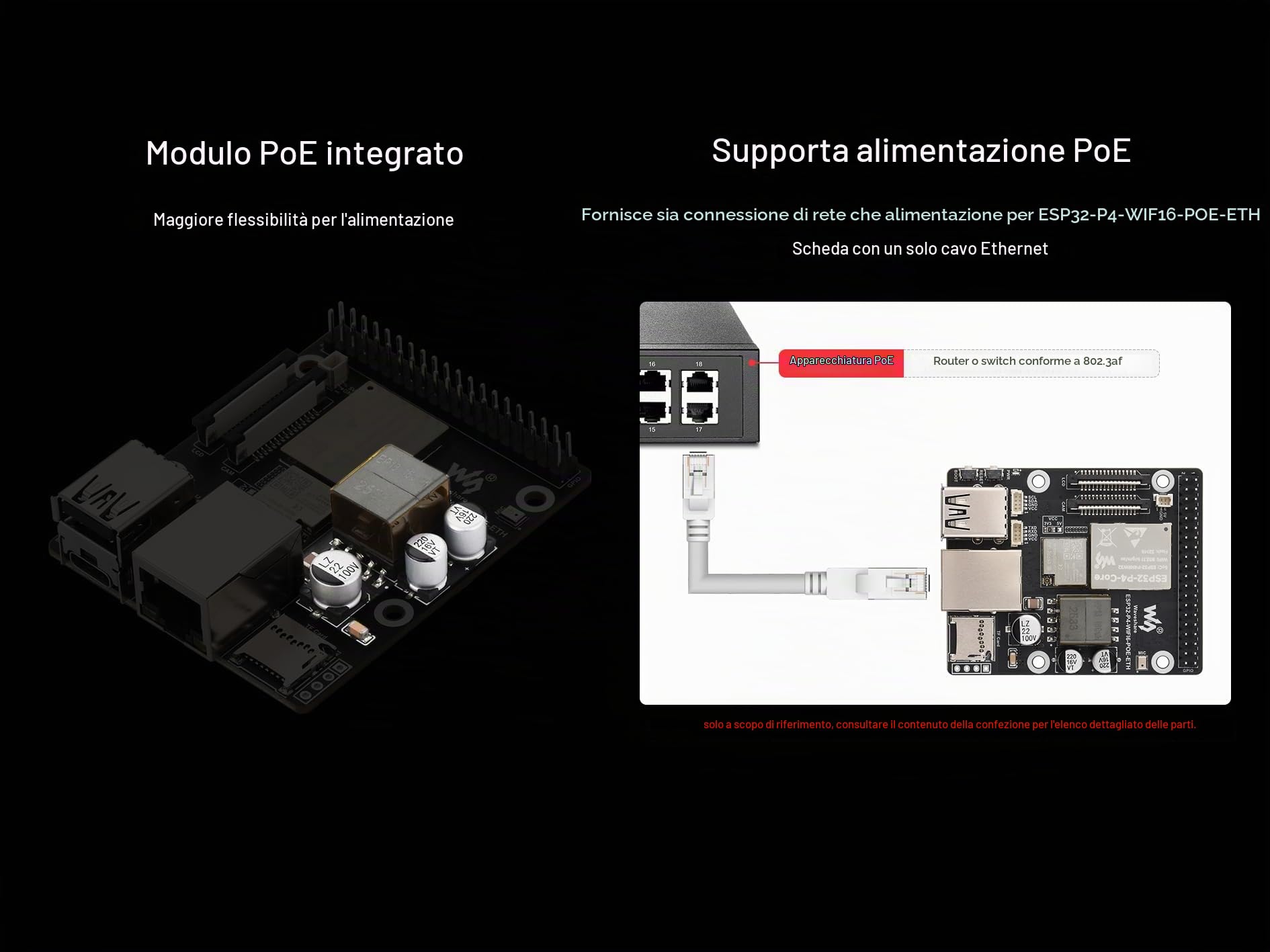 Kit scheda di sviluppo ESP32-P4-WIFI6-POE-ETH basato su ESP32-P4 e ESP32-C6, modulo PoE integrato, supporta Wi-Fi 6 e Bluetooth 5, con MIPI-CSI/DSI, USB OTG 2.0, porta Ethernet, ecc.