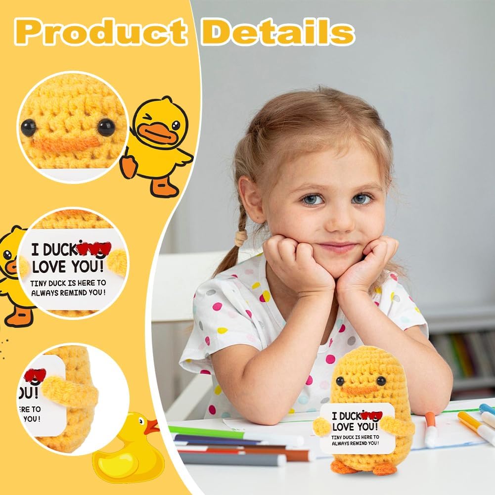 Vexthorion Positive Duck Gifts 2pcs,Knitted Duck Doll,Handmade Crochet Animals Cute Stuff With Card,Cute Crochet Gifts For Women,Funny Cheer Up Gifts For Girlfriend/Friend/Classmate/Kids/Teens/Adults - Image 2