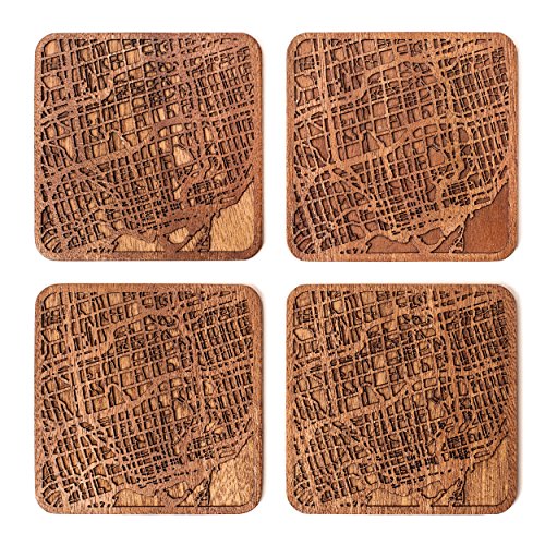 Toronto Map Coaster by O3 Design Studio Set Of 4 Sapele Wooden Coaster With City Map Handmade