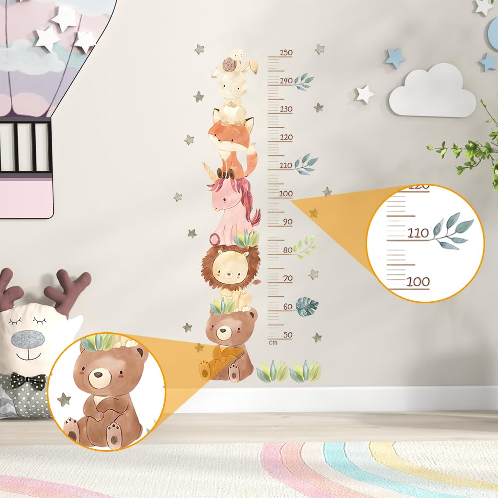 Toise de Mesure pour Enfants, 50-150cm Toise Murale Enfant Règle Hauteur Murale Diagramme Taille, Stickers Muraux Animaux pour Garçon et Fille, Sticker Mural PVC Décoration