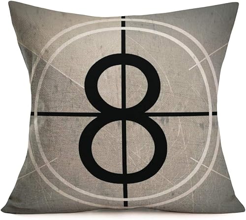 Fundas de almohada vintage de cine retro, con temporizador de cuenta regresiva rayada, para presentación, cine, número ocho, casa de campo, lino y