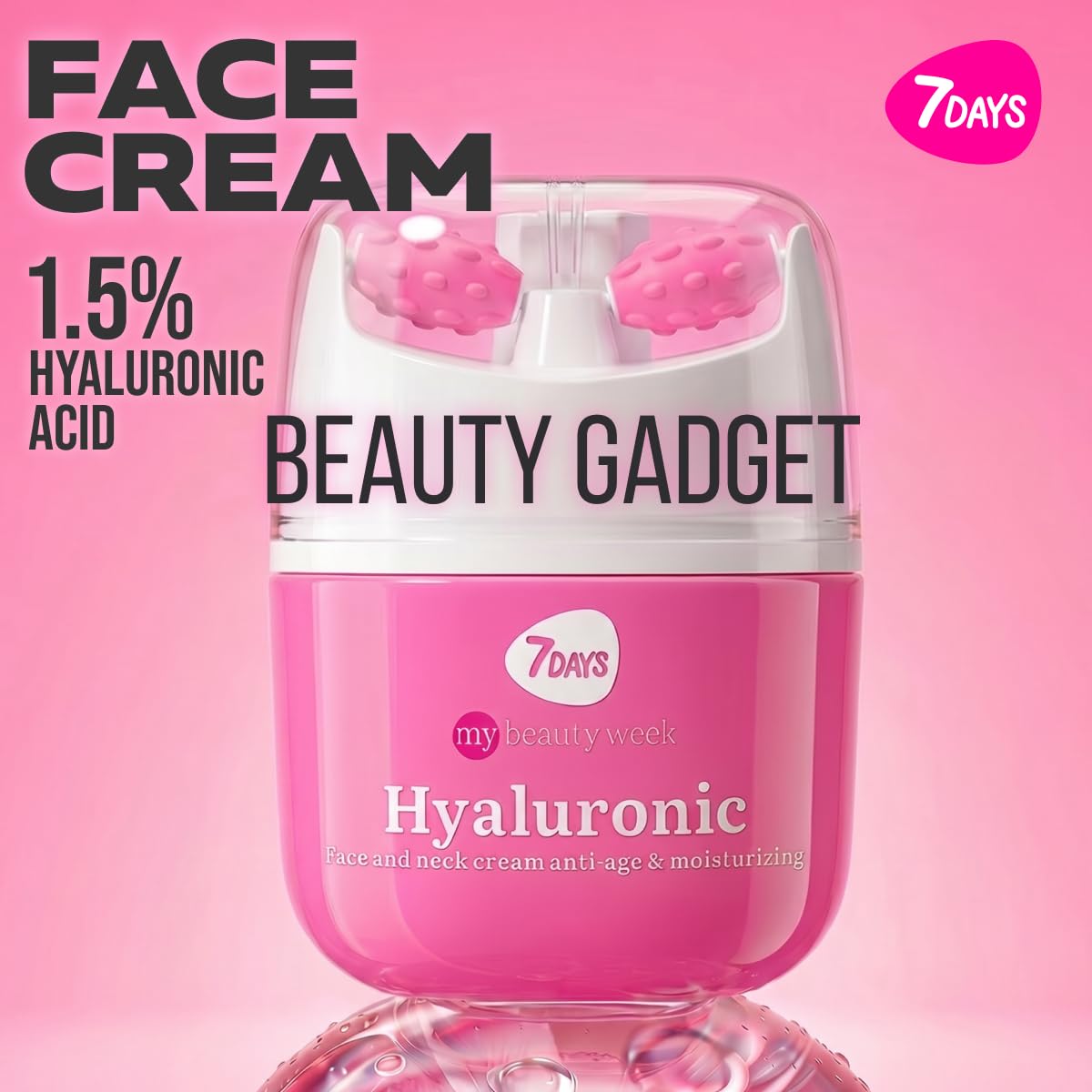 7DAYS Korean Hyaluronic Acid Face & Neck Firming Gel Moisturizer with Roller Massager – Anti-Aging Cream for Tightening & Lifting Skin, Wrinkle & Double Chin Care, 1.35 fl oz