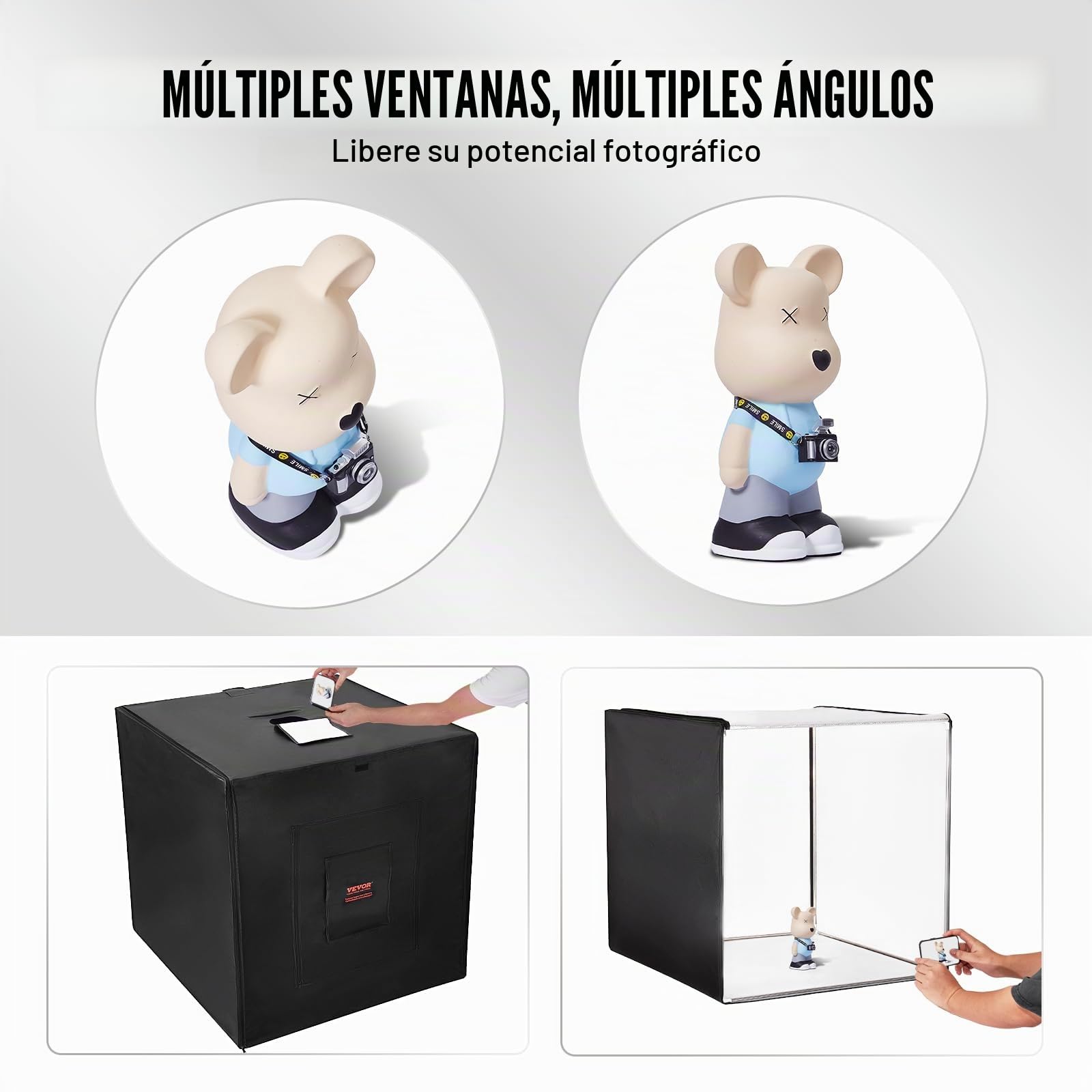 VEVOR Caja de Luz para Estudio Fotográfico 100x100 cm 5600K Caja de Fotos para Fotografía 210 Luces Led 5 Fondos Adaptador de Corriente Piezas de Esquina de Tela Suave CRI ≥95 para Fotografía