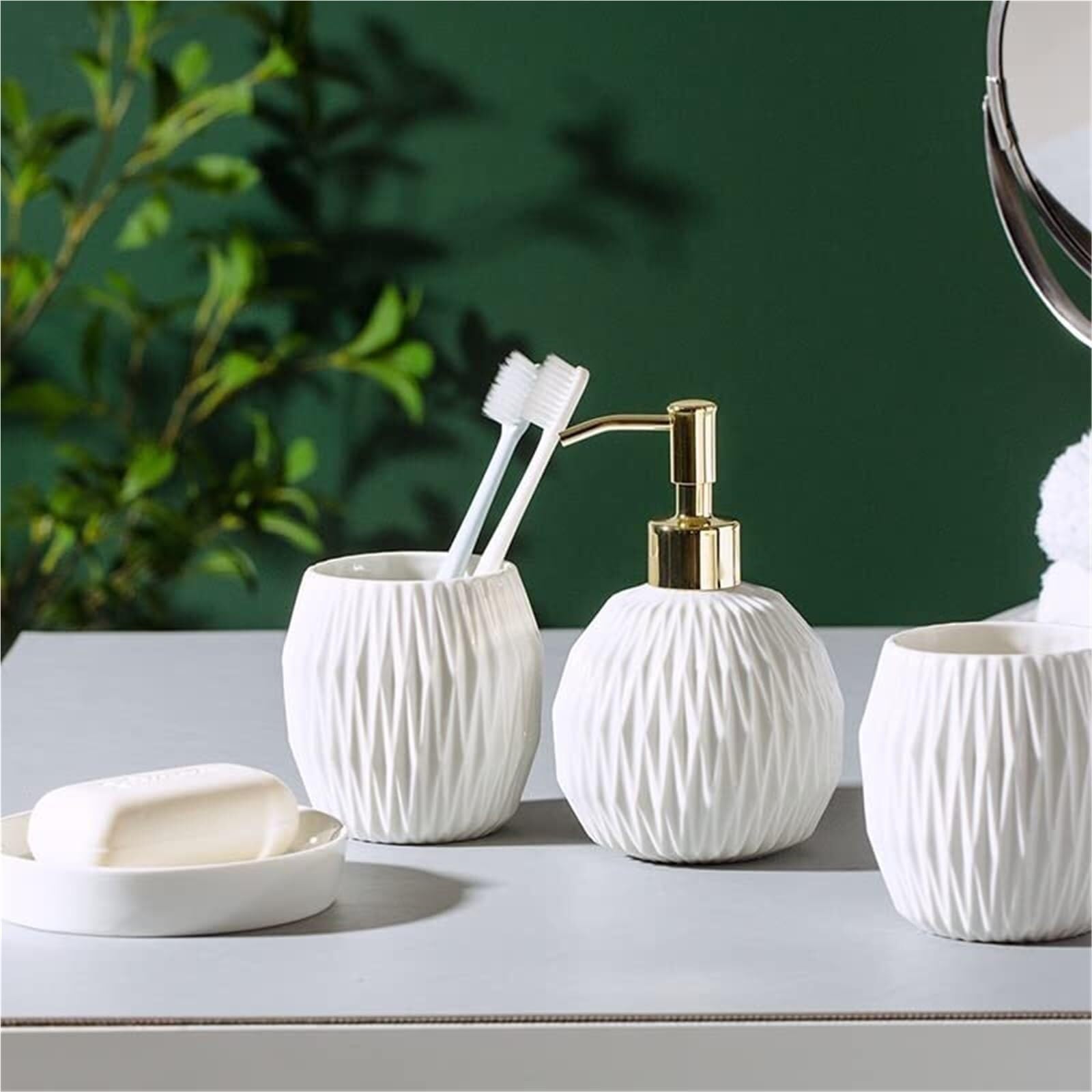 Set di accessori per il bagno Ceramica Include dispenser di sapone da 350 ml/11,8 oz, moderno piatto decorativo banco Arredamento per gli affittuari(White,3)