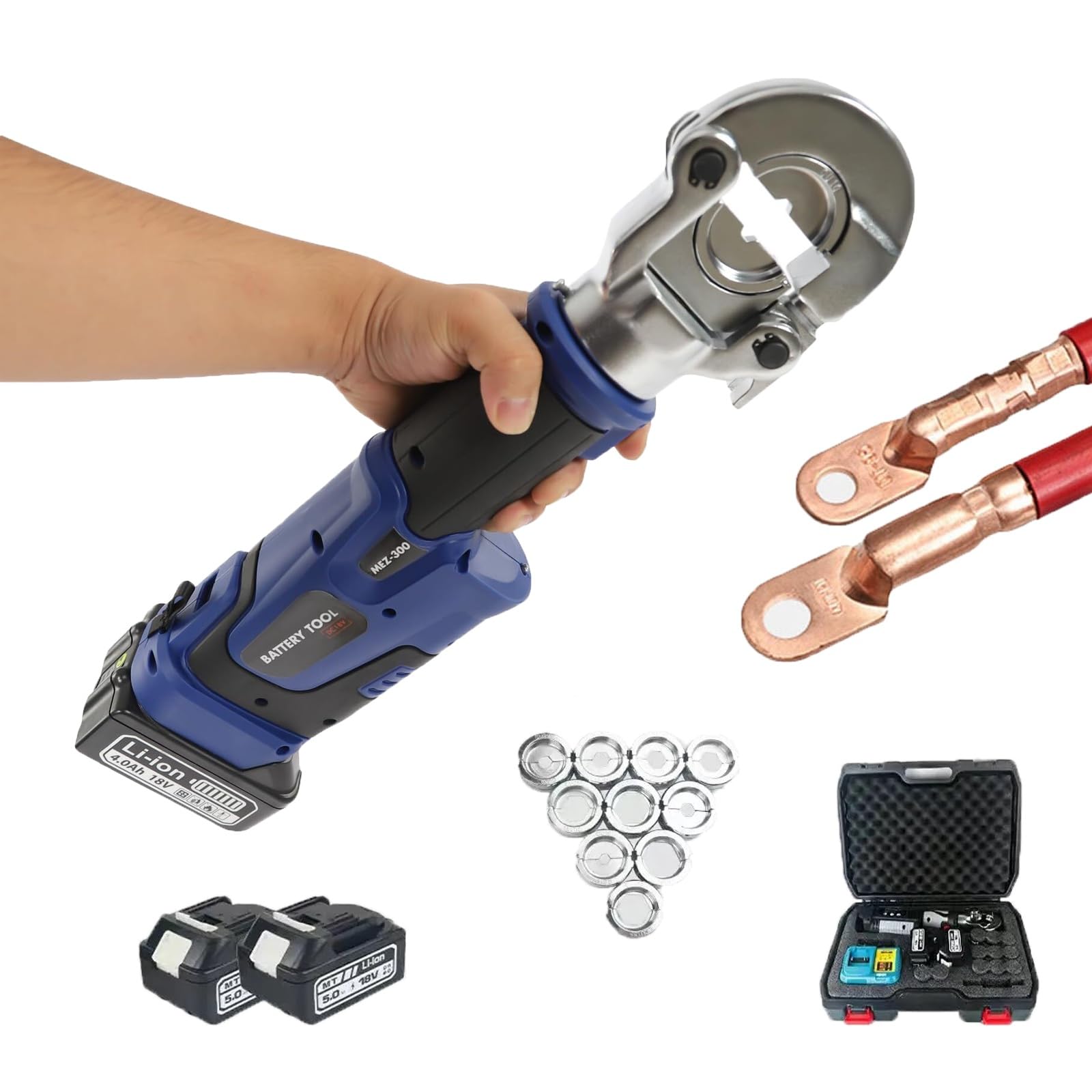 AYCDL Electric Hydraulic Crimping Pliers, Hydraulic Crimping Tool with 12 Pairs of Dies, Hydraulic Wire Crimper Kit with LED Digital Display, 16-300mm2 Range