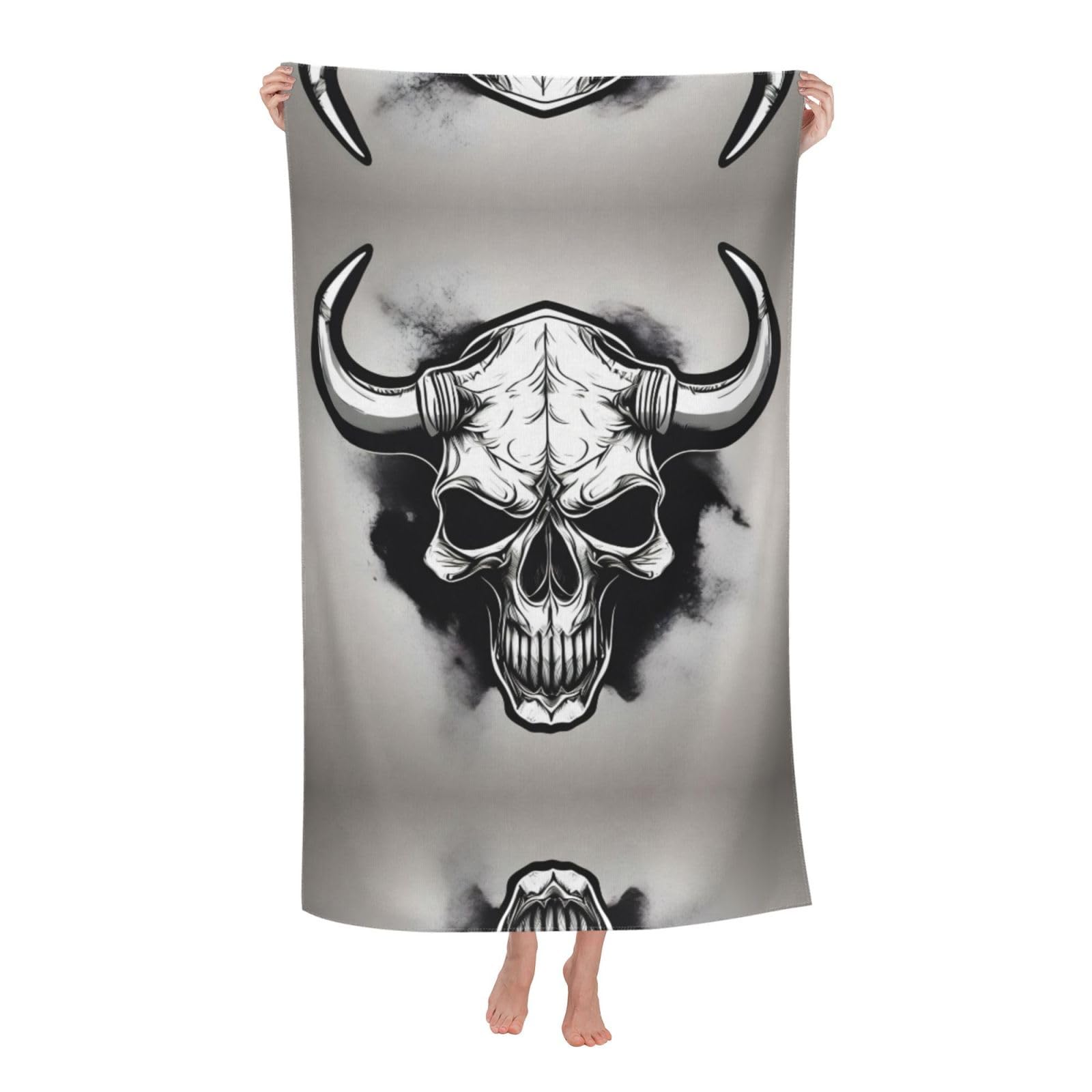 Oazcvbnn Women's White Bull Skull Print Adult Beach Towel Summer Travel Pool Vacation Swimming Fitness Outdoor Adventures