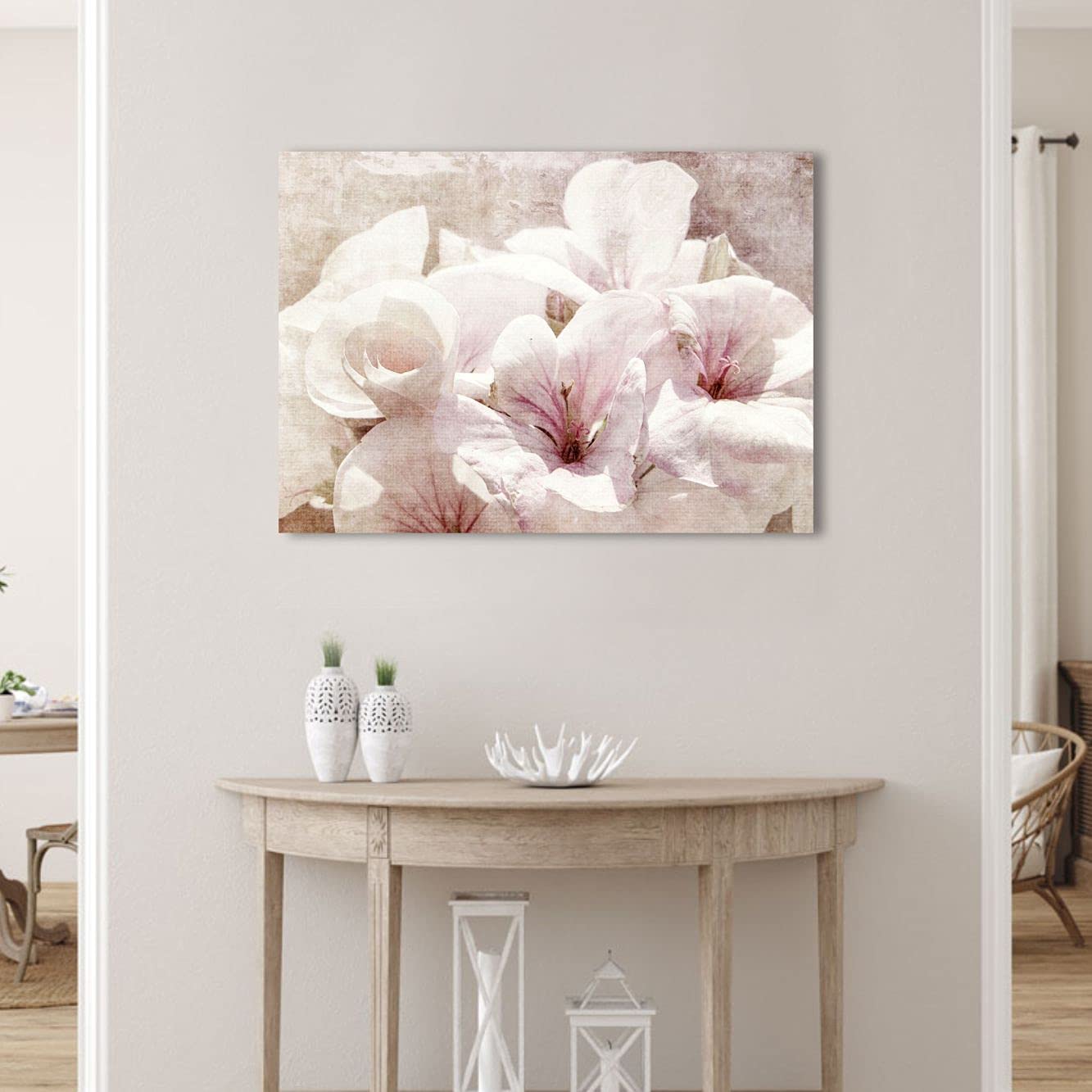 Karo L&C Italien Leinwandbild 'Tris Blumen' Shabby Chic – 3x 25x25 Cm, Vintage, Handgefertigt
