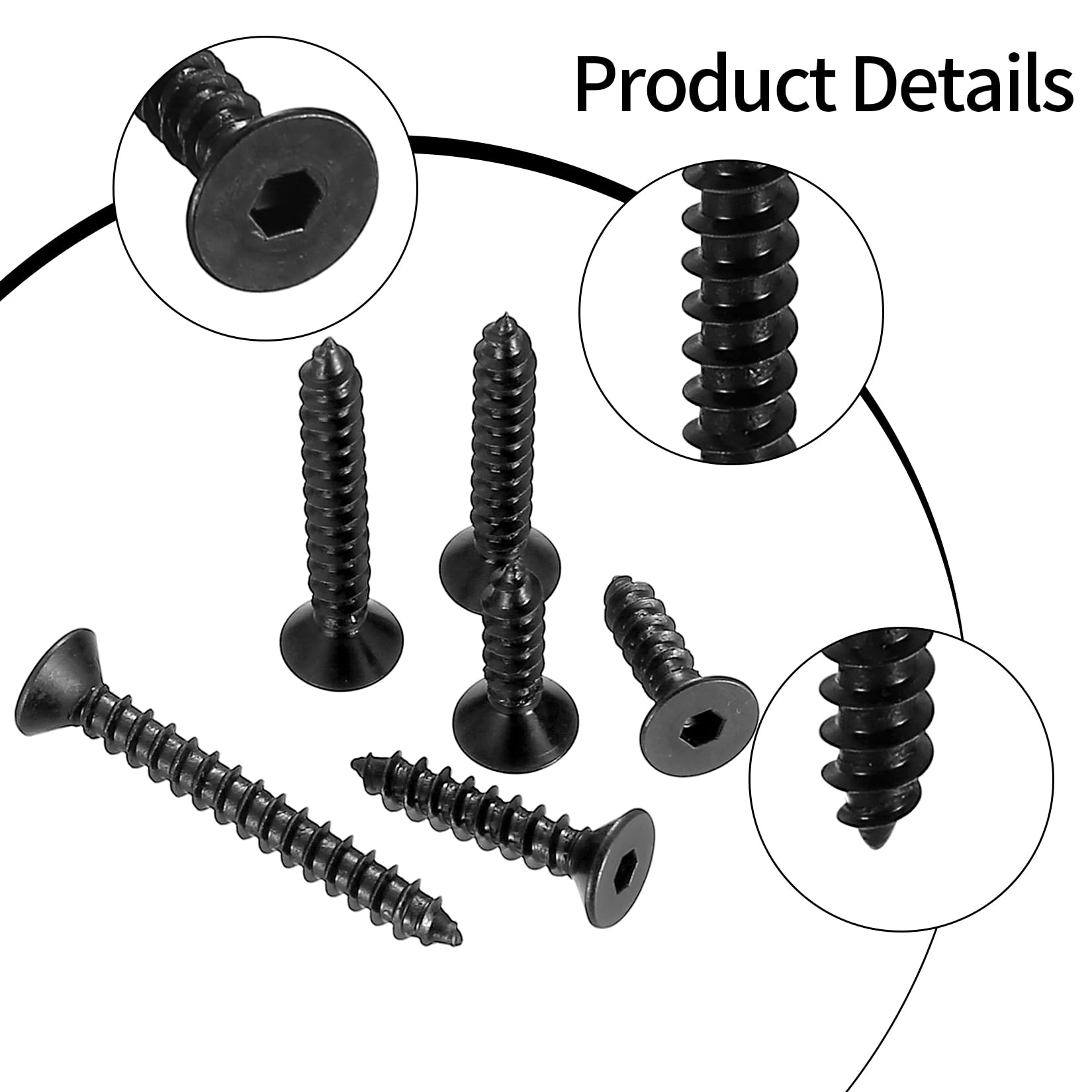 70 Pcs M5 Black Self Tapping Screws for Wood Assortment Set Countersunk Head Hex Socket Cap Screws - Image 4