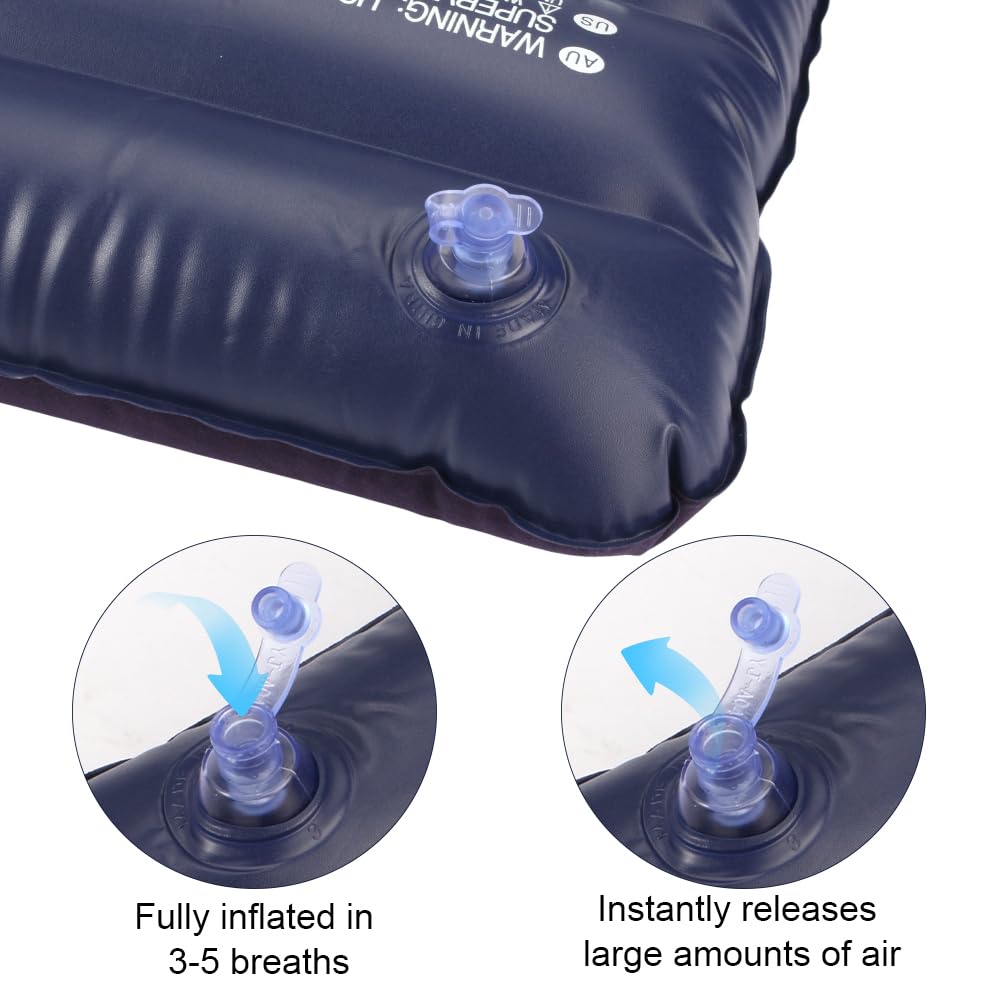 Pack De 2 Almohadas Inflables Zorvixal De 47x30 Cm – Superficie Flocada Y Válvula De Seguridad Para Viajes, Playa Y Camping