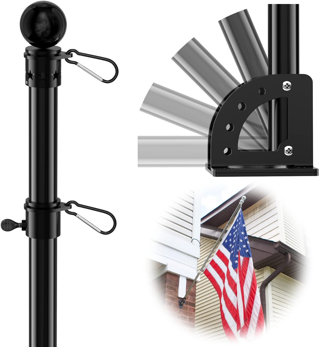 Flag Pole for House Outside with 5 Position Mounting Bracket, 5ft