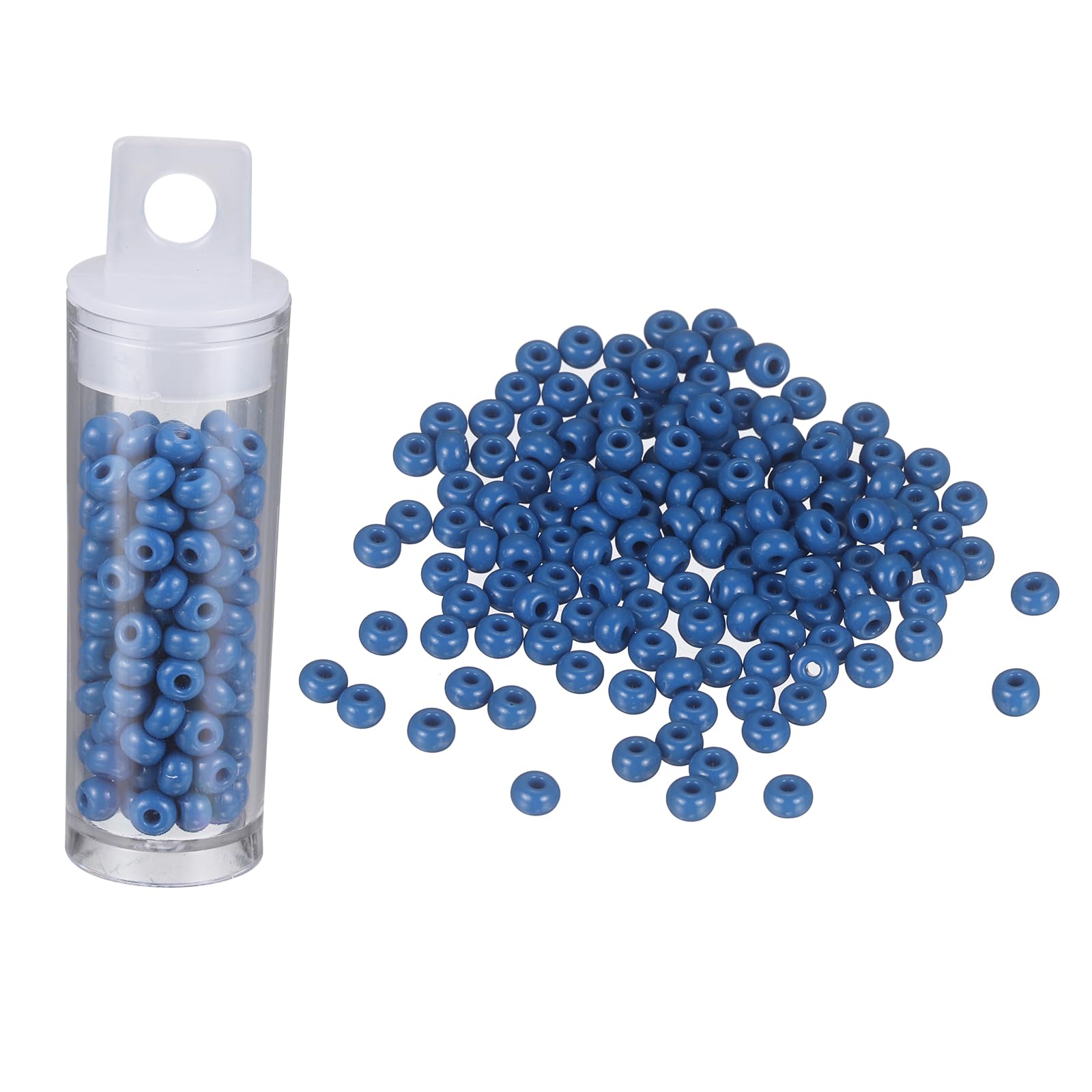 sourcing map 130 Pcs Glass Seed Beads Bulk, 4mm Mini Loose Glass Bugle Beads for DIY Earrings, Necklaces, Bracelets, Jewelry Making, Lake Blue