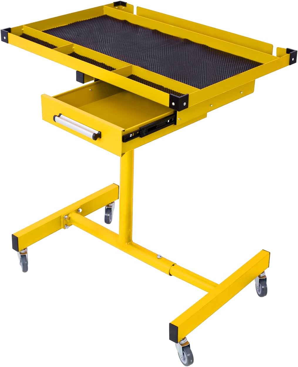 Adjustable Tear Down Work Table with Wheels Drawer Rolling Workbench Portable Mobile Work Table for Garages Repair Shops 220lbs Capacity Yellow
