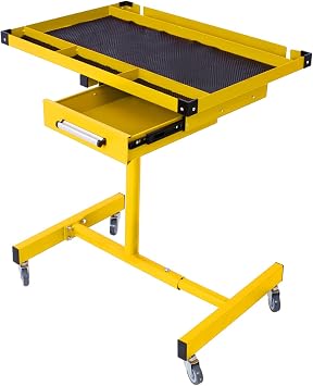Adjustable Tear Down Work Table with Wheels Drawer Rolling Workbench Rolling Tool Tray Heavy Duty Workbench Portable Mobile Work Table for Garages Repair Shops Warehouse 220lbs Capacity Yellow