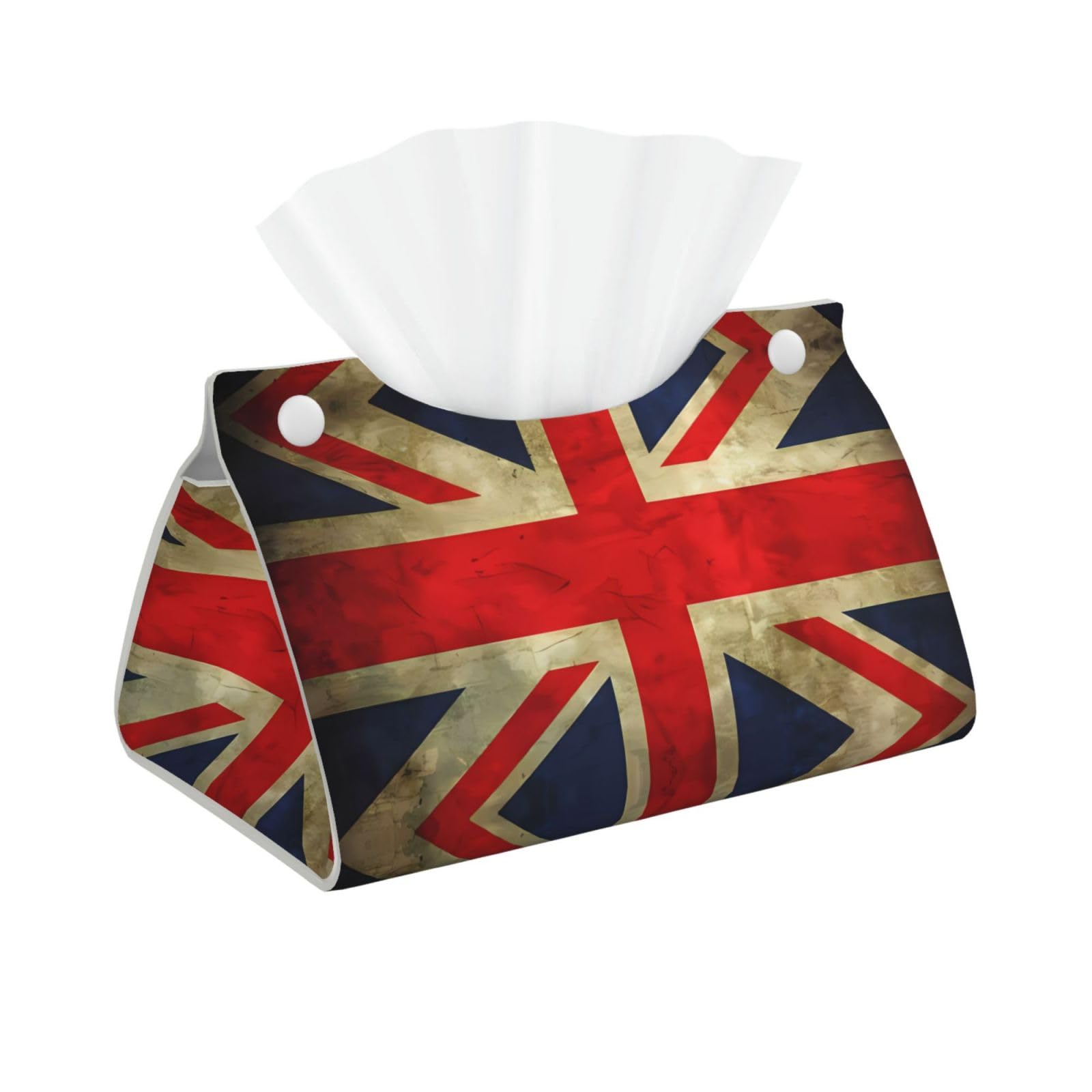 Vintage British Flag Print Long Tissue Box Cover Holder Foldable Leather Organizer for Vanity, Nightstand, Desk & Bathroom