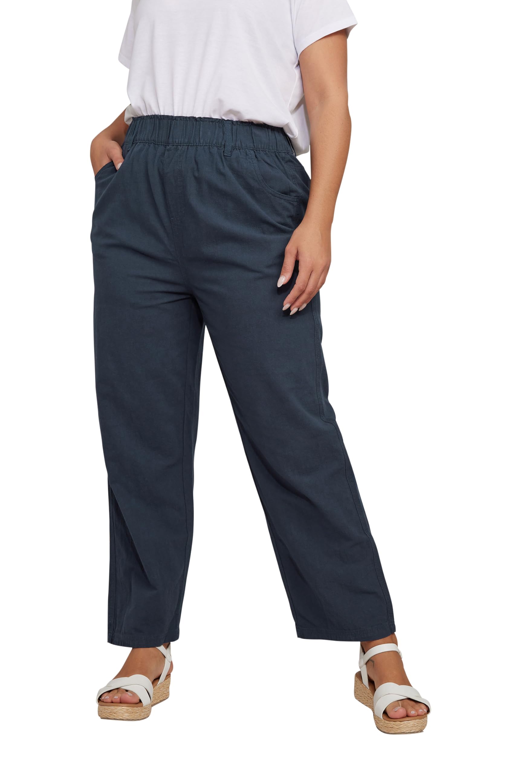 Yours Women's Blue Cool Cotton Wide Leg Trousers In | : 26/28R