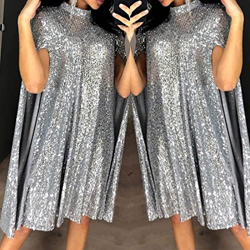 Robe ample plissée haut de gamme avec cape à paillettes
