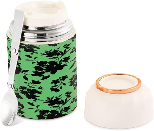 17 oz Stainless Steel Vacuum Insulated Food Jar for Kids Adults Black Flowers BPA-free Leakproof Wide Mouth Soup Thermos Cold Hot Food Container disponible en Yaxa Venezuela