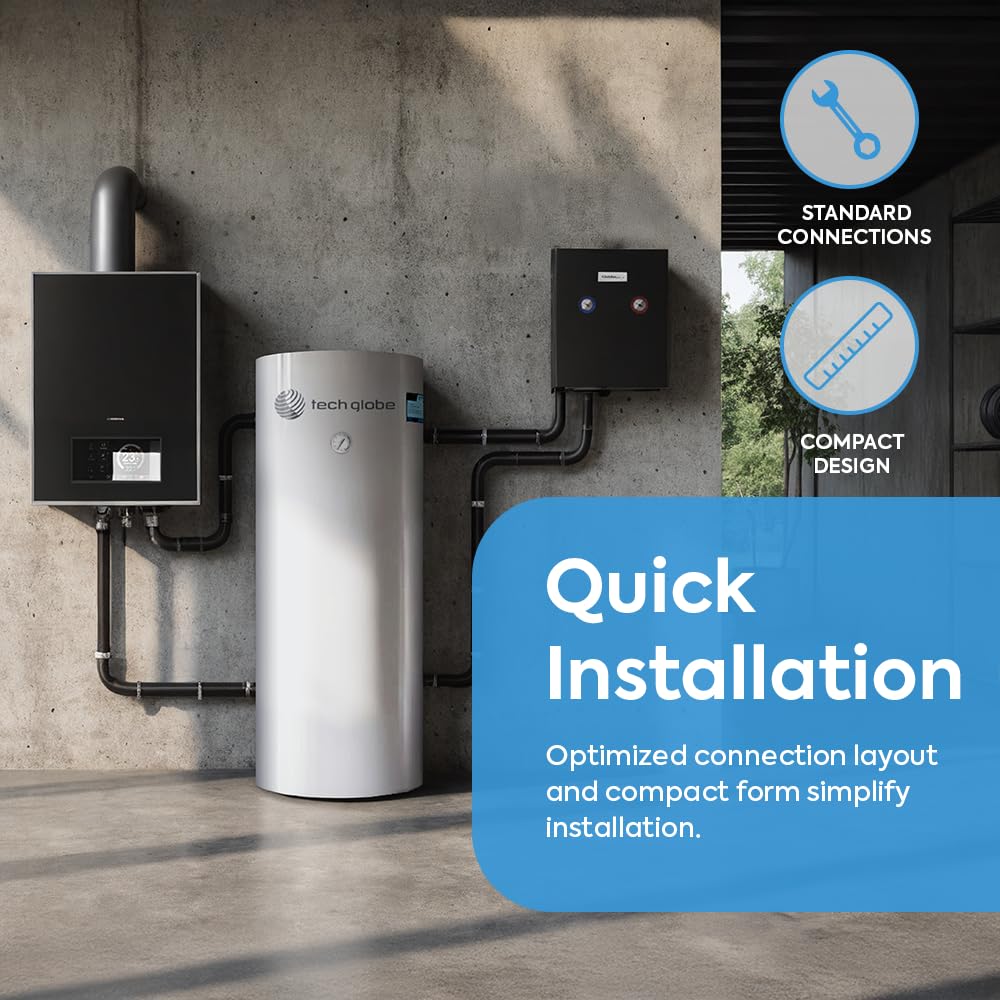 TECHGLOBE - Serbatoi acqua calda - 2 scambiatori di calore (0,6 + 1,6 m²) - acciaio inox - Efficienza energetica - con isolamento da 50 mm - Accumulatore di acqua calda (150 L)